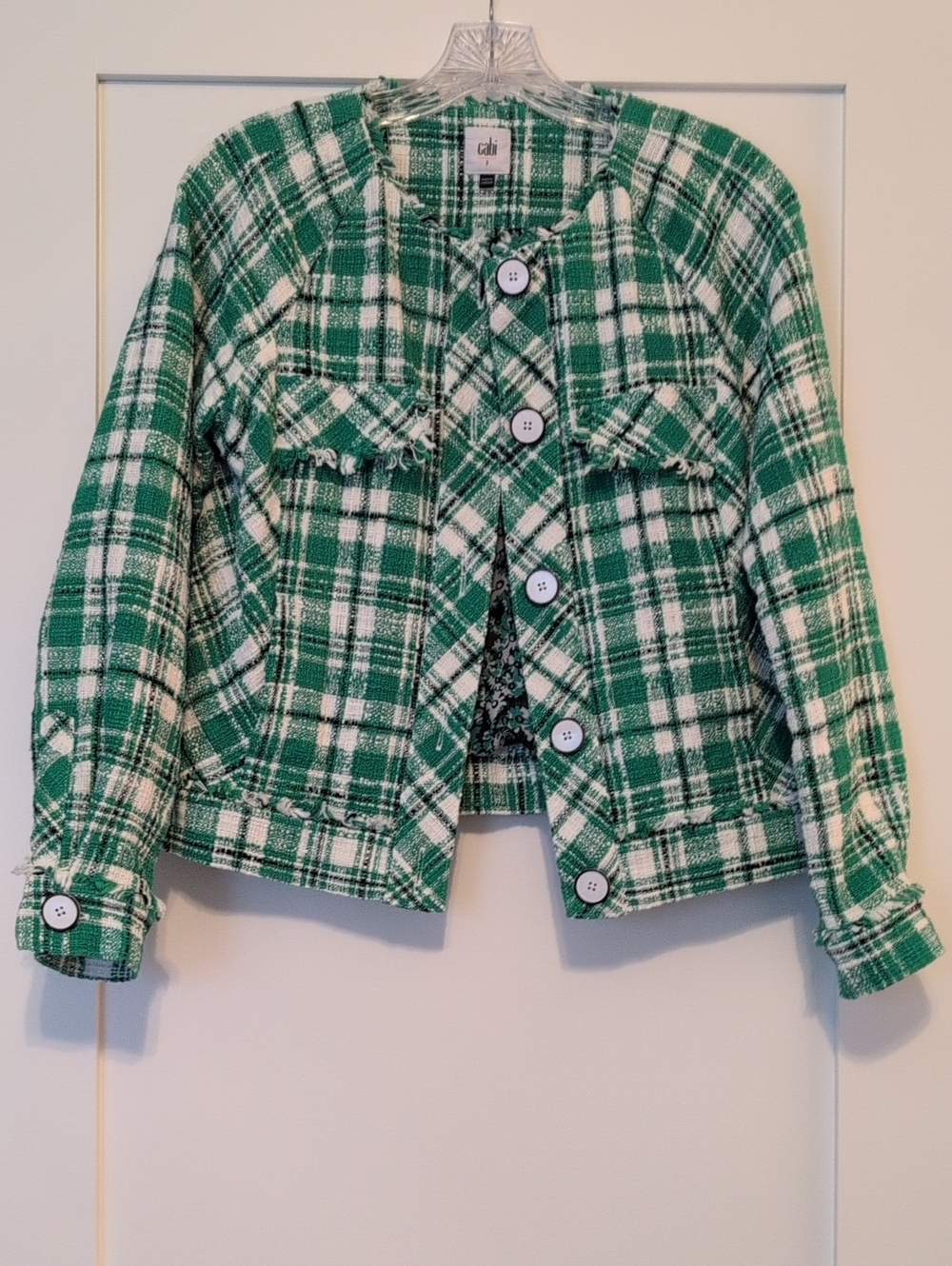 CAbi Green & White Plaid Jacket